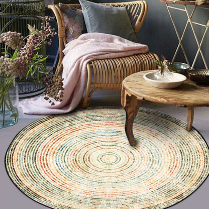 Yellow Rustic Rug Polyester Concentric Circles Pattern Rug Washable Non-Slip Backing Area Rug for Living Room