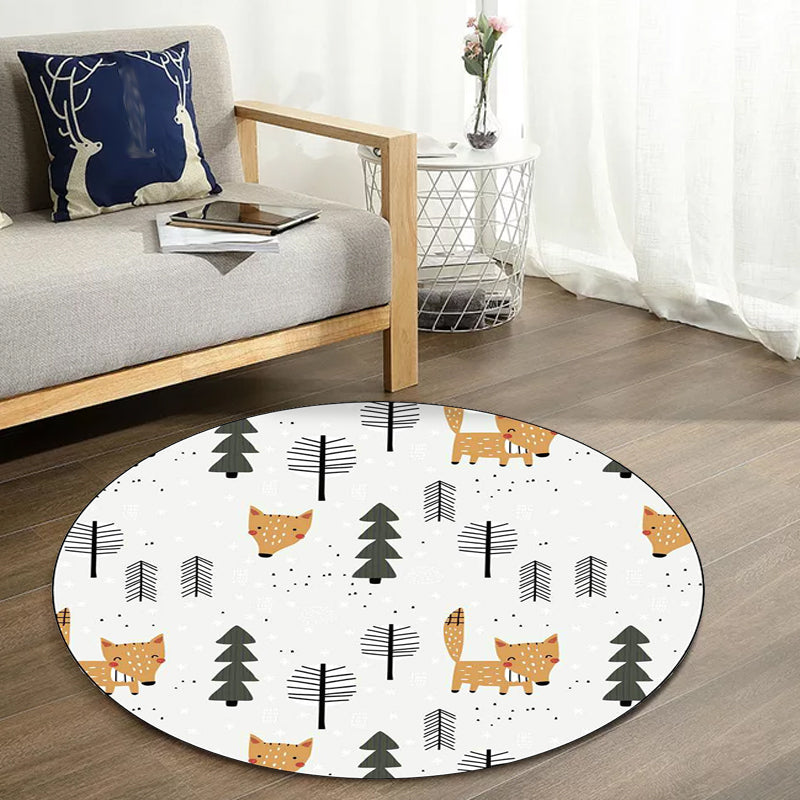 White Child's Room Rug Kids Animal Fox Tree Pattern Area Rug Polyester Stain-Resistant Carpet Light Gray Clearhalo 'Area Rug' 'Rug' 1597430