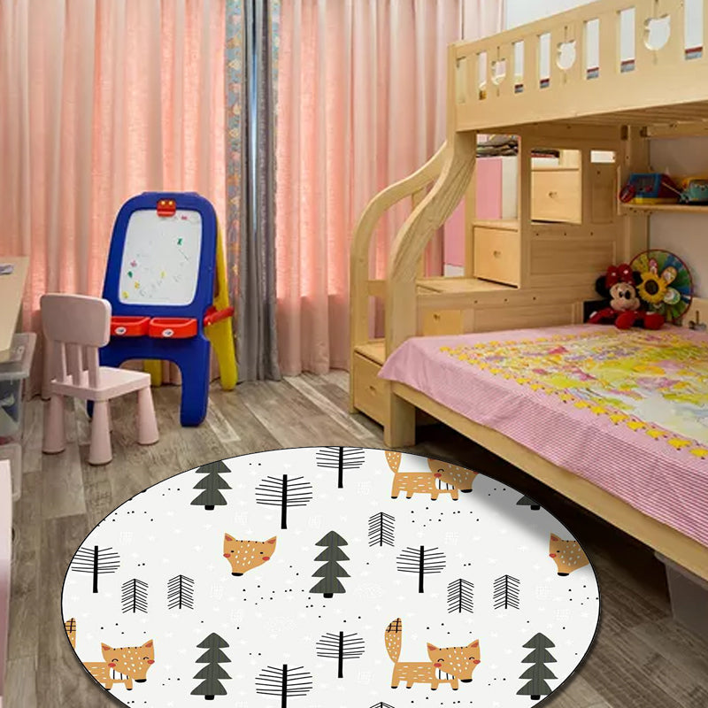 White Child's Room Rug Kids Animal Fox Tree Pattern Area Rug Polyester Stain-Resistant Carpet Clearhalo 'Area Rug' 'Rug' 1597431