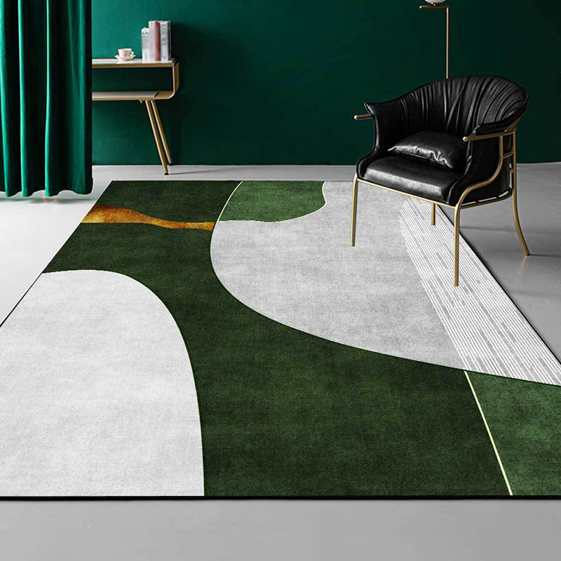 Green and Grey Bedroom Rug Novelty Color Block Stripe Pattern Area Rug Polyester Stain-Resistant Carpet