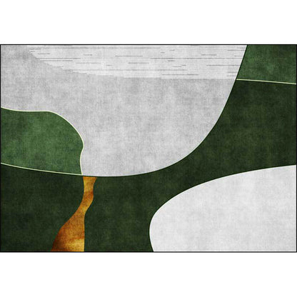 Green and Grey Bedroom Rug Novelty Color Block Stripe Pattern Area Rug Polyester Stain-Resistant Carpet