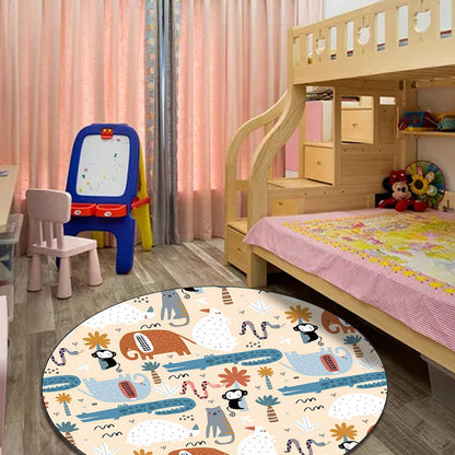 Ivory Child's Room Rug Kids Animal Elephant Monkey Crocodile Pattern Area Rug Polyester Pet Friendly Carpet - Apricot - Clearhalo - 'Area Rug' - 'Rug' - 1597590