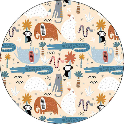 Ivory Child's Room Rug Kids Animal Elephant Monkey Crocodile Pattern Area Rug Polyester Pet Friendly Carpet - Clearhalo - 'Area Rug' - 'Rug' - 1597592