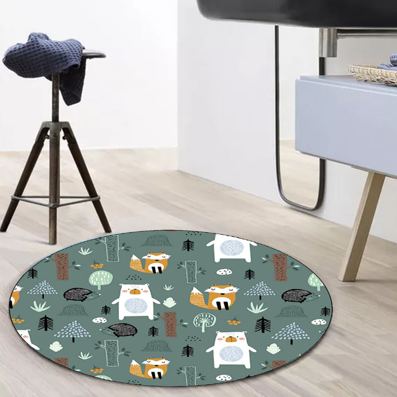 Kids Bedroom Rug in Green Animal Fox Bear Tree Print Rug Polyester Pet Friendly Area Rug - Clearhalo - 'Area Rug' - 'Rug' - 1597599