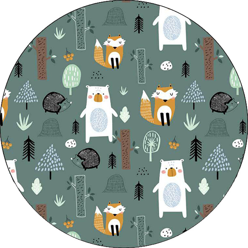 Kids Bedroom Rug in Green Animal Fox Bear Tree Print Rug Polyester Pet Friendly Area Rug - Clearhalo - 'Area Rug' - 'Rug' - 1597600