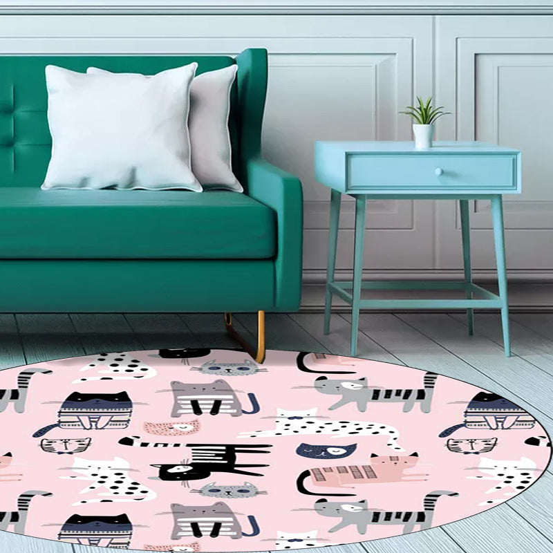 Pink Child's Room Rug Kids Animal Cat Pattern Area Rug Polyester Non-Slip Washable Carpet - Pink - Clearhalo - 'Area Rug' - 'Rug' - 1597606