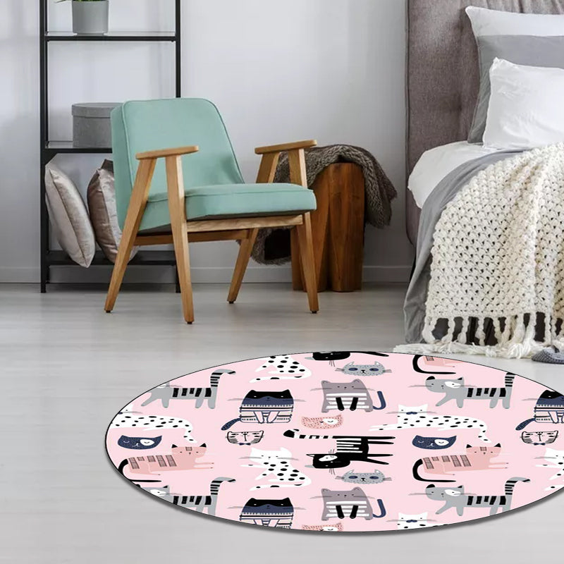 Pink Child's Room Rug Kids Animal Cat Pattern Area Rug Polyester Non-Slip Washable Carpet - Clearhalo - 'Area Rug' - 'Rug' - 1597607