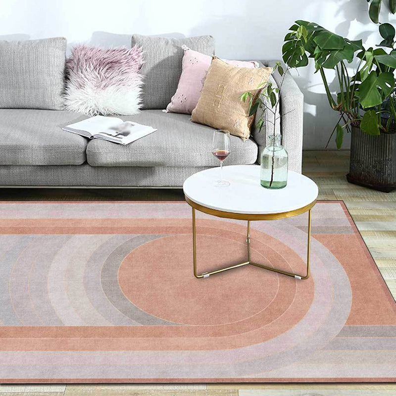 Pink Bedroom Rug Novelty Color Block Arc Circle Pattern Area Rug Polyester Non-Slip Backing Stain-Resistant Carpet - Pink - Clearhalo - 'Area Rug' - 'Rug' - 1597865