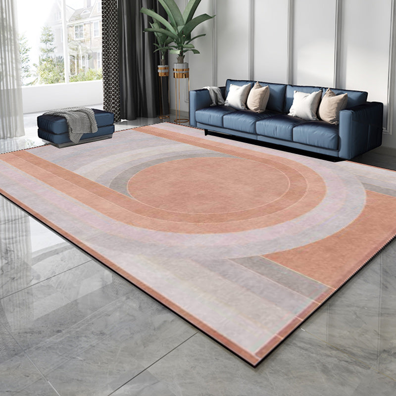 Pink Bedroom Rug Novelty Color Block Arc Circle Pattern Area Rug Polyester Non-Slip Backing Stain-Resistant Carpet - Clearhalo - 'Area Rug' - 'Rug' - 1597866