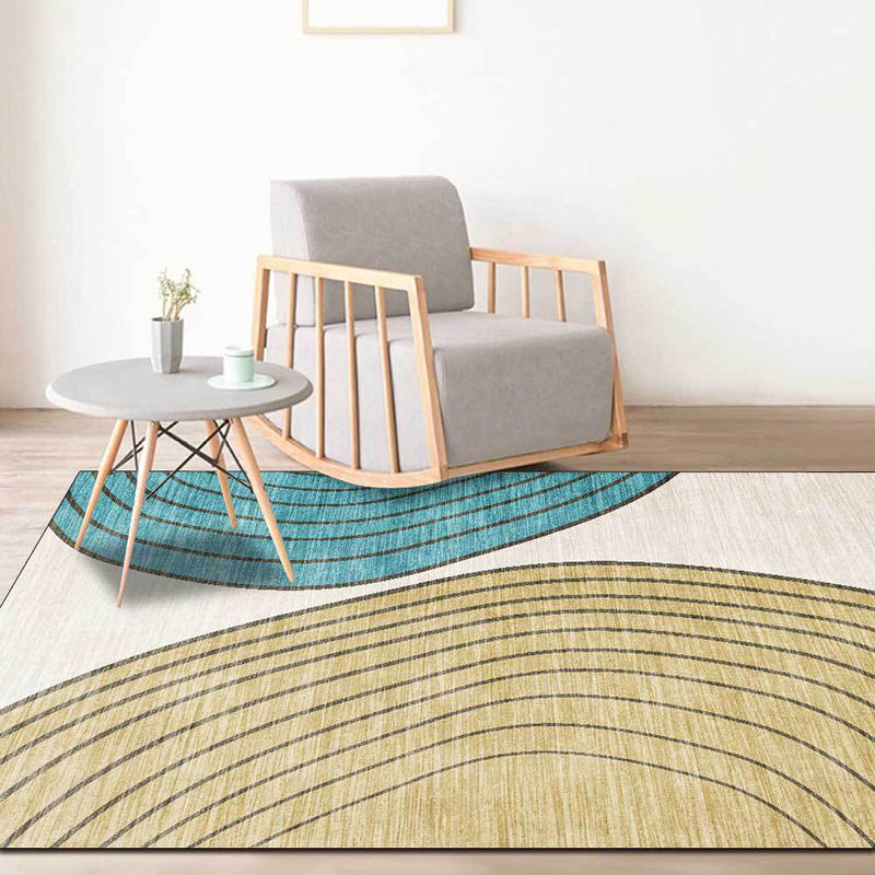 Novelty Living Room Rug in Ivory and Yellow Color Block Stripes Print Rug Polyester Anti-Slip Area Rug