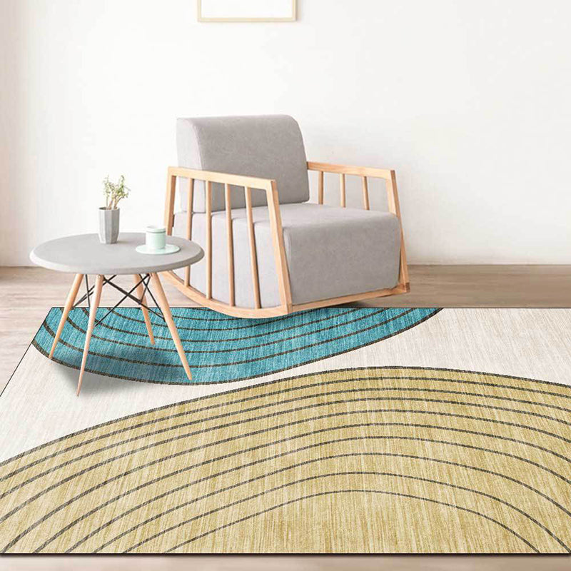 Novelty Living Room Rug in Ivory and Yellow Color Block Stripes Print Rug Polyester Anti-Slip Area Rug - view 2