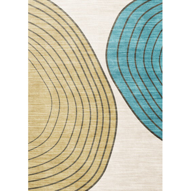 Novelty Living Room Rug in Ivory and Yellow Color Block Stripes Print Rug Polyester Anti-Slip Area Rug