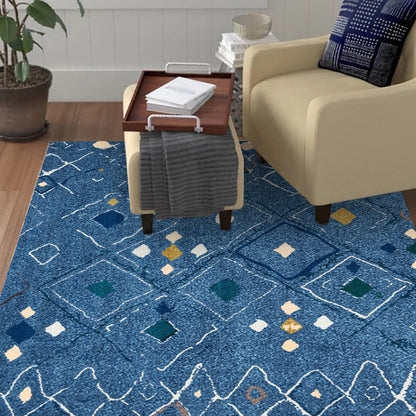 Novelty Living Room Rug in Blue Geometric Diamond Print Rug Polyester Washable Stain-Resistant
Washable Area Rug