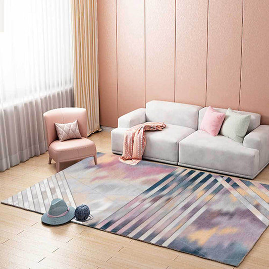 Pink Bedroom Rug Novelty Geometric Stripe Pattern Area Rug Polyester Pet Friendly Non-Slip Carpet - Light Purple - Clearhalo - 'Area Rug' - 'Rug' - 1597977