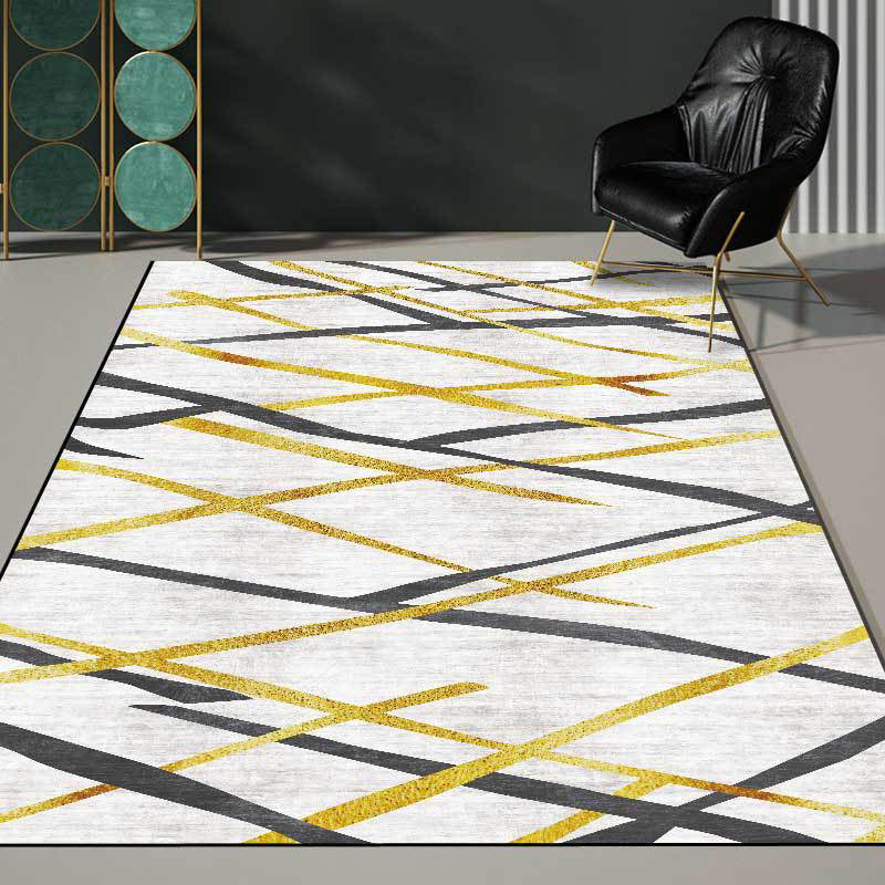 Novelty Living Room Rug in White Geometric Lines Print Rug Polyester Pet Friendly Stain-Resistant Washable Are