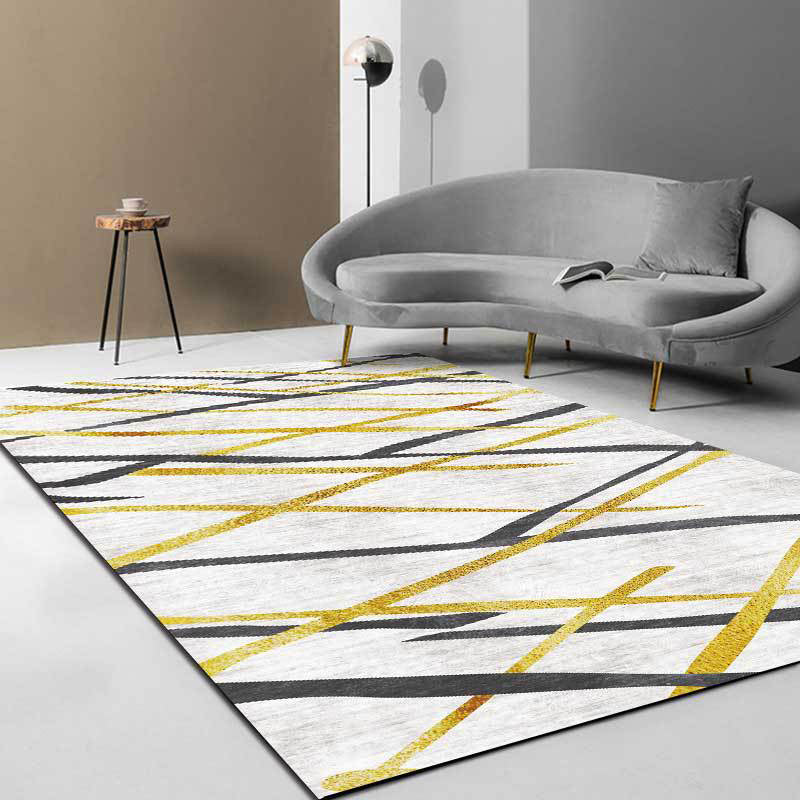 Novelty Living Room Rug in White Geometric Lines Print Rug Polyester Pet Friendly Stain-Resistant Washable Are - view 2