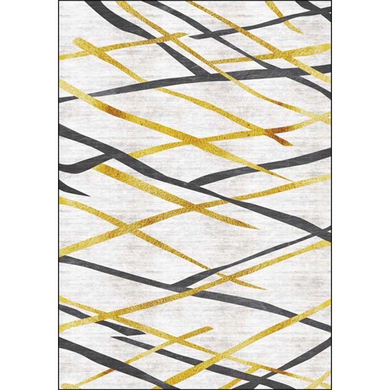 Novelty Living Room Rug in White Geometric Lines Print Rug Polyester Pet Friendly Stain-Resistant
Washable Area Rug