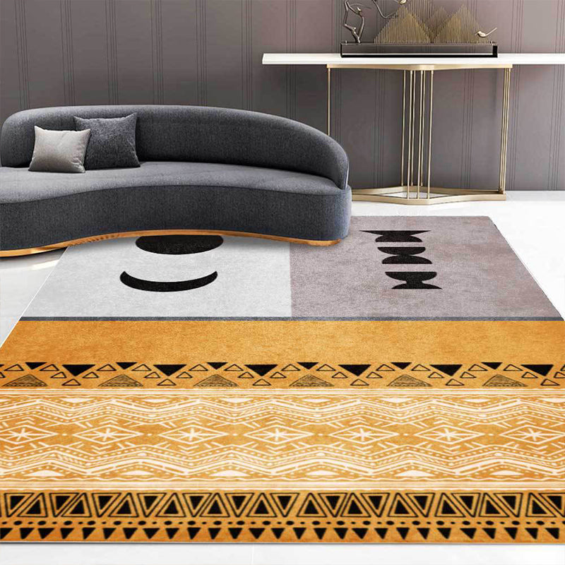 Funky Tribal Print Rug Yellow Vintage Rug Polyester Machine Washable Anti-Slip Area Rug for Bedroom