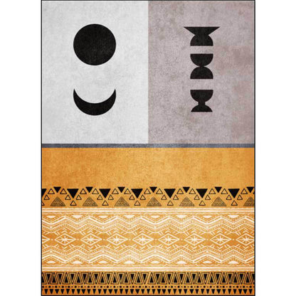 Funky Tribal Print Rug Yellow Vintage Rug Polyester Machine Washable Anti-Slip Area Rug for Bedroom