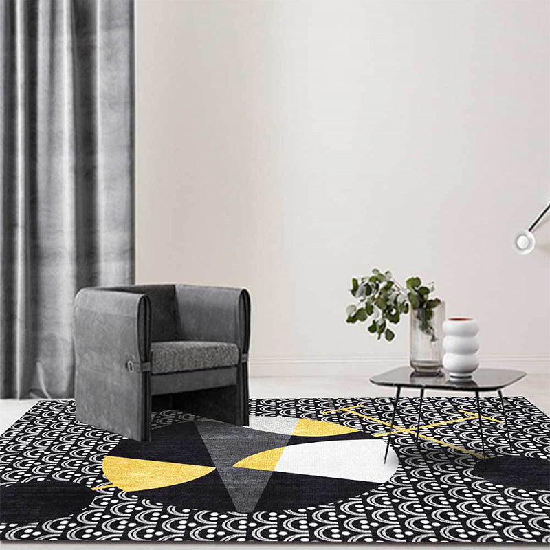 Black Modern Rug Polyester Abstract Rug Machine Washable Non-Slip Backing Carpet for Living Room - Black - Clearhalo - 'Area Rug' - 'Rug' - 1598049