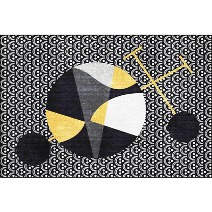 Black Modern Rug Polyester Abstract Rug Machine Washable Non-Slip Backing Carpet for Living Room - Clearhalo - 'Area Rug' - 'Rug' - 1598051