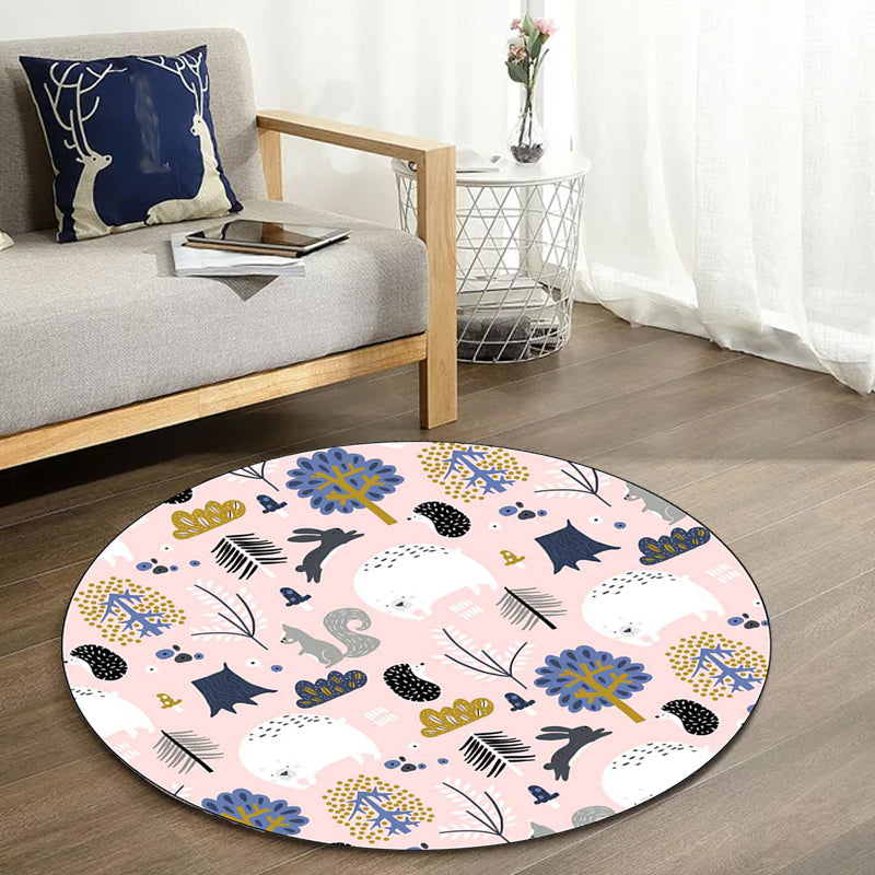 Kids Bedroom Rug in Pink Animal Rabbit Hedgehog Bear Print Rug Polyester Anti-Slip Washable Area Rug - Clearhalo - 'Area Rug' - 'Rug' - 1598218