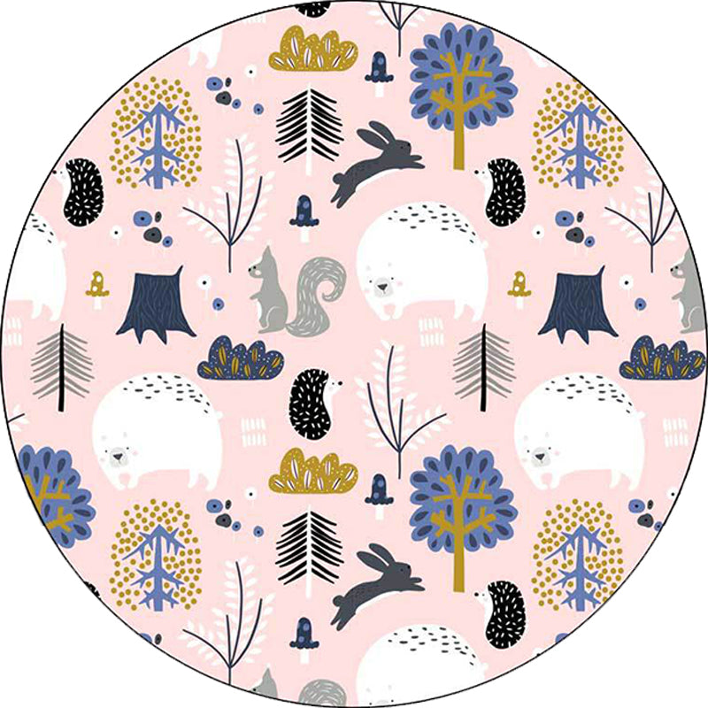 Kids Bedroom Rug in Pink Animal Rabbit Hedgehog Bear Print Rug Polyester Anti-Slip Washable Area Rug - Clearhalo - 'Area Rug' - 'Rug' - 1598219