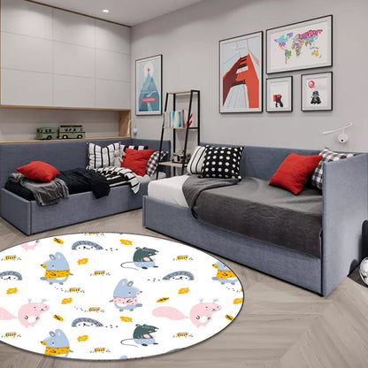 Kids Bedroom Rug in White Animal Rabbit Hedgehog Leaf Print Rug Polyester Machine Washable Pet Friendly Area Rug - White - Clearhalo - 'Area Rug' - 'Rug' - 1598241