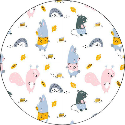 Kids Bedroom Rug in White Animal Rabbit Hedgehog Leaf Print Rug Polyester Machine Washable Pet Friendly Area Rug - Clearhalo - 'Area Rug' - 'Rug' - 1598243