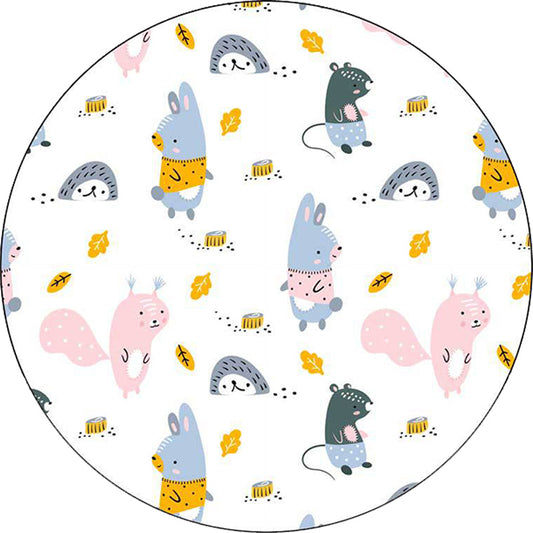 Kids Bedroom Rug in White Animal Rabbit Hedgehog Leaf Print Rug Polyester Machine Washable Pet Friendly Area Rug - Clearhalo - 'Area Rug' - 'Rug' - 1598243