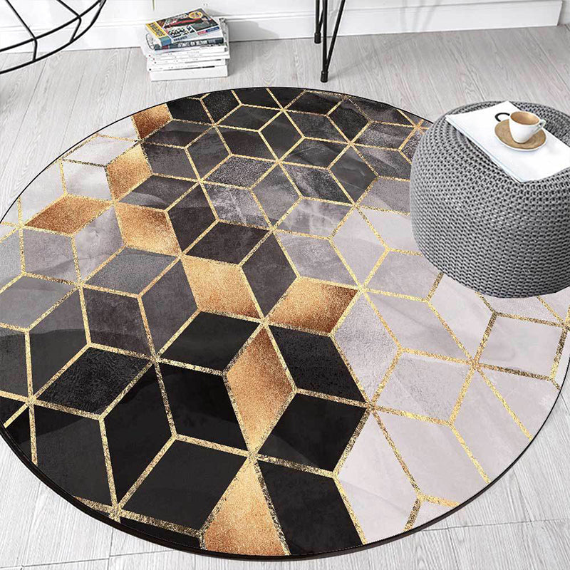 Black and Grey Modern Rug Polyester Geometric Print Rug Washable Non-Slip Backing Carpet for Living Room - Black - Clearhalo - 'Area Rug' - 'Modern' - 'Rugs' - Rug' - 1608365