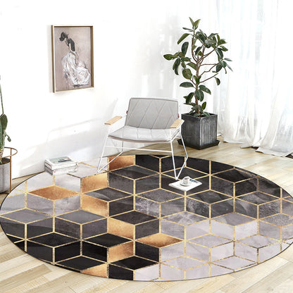 Black and Grey Modern Rug Polyester Geometric Print Rug Washable Non-Slip Backing Carpet for Living Room - Clearhalo - 'Area Rug' - 'Modern' - 'Rugs' - Rug' - 1608367