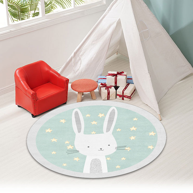 Kids Cartoon Rabbit Pattern Rug Green Polyester Rug Washable Anti-Slip Backing Area Rug for Home Decoration - Clearhalo - 'Area Rug' - 'Rug' - 1608435