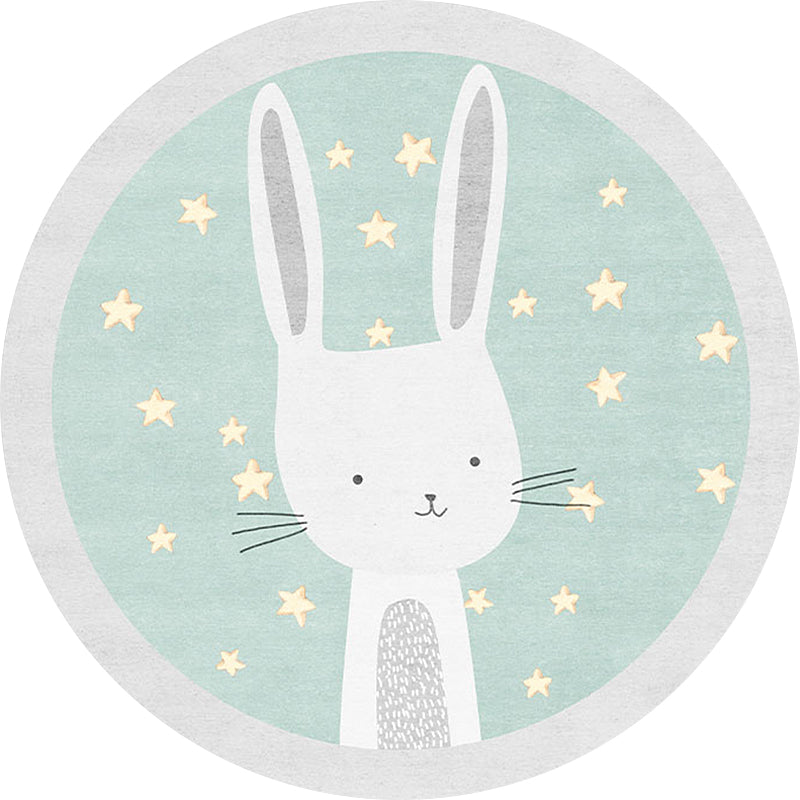 Kids Cartoon Rabbit Pattern Rug Green Polyester Rug Washable Anti-Slip Backing Area Rug for Home Decoration - Clearhalo - 'Area Rug' - 'Rug' - 1608436