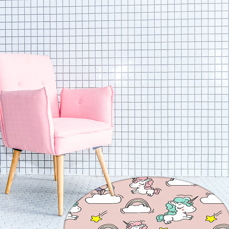 Pink and Blue Kids Rug Polyester Unicorn and Rainbow Print Rug Washable Non-Slip Backing Carpet for Kids' Room - Clearhalo - 'Area Rug' - 'Rug' - 1608448