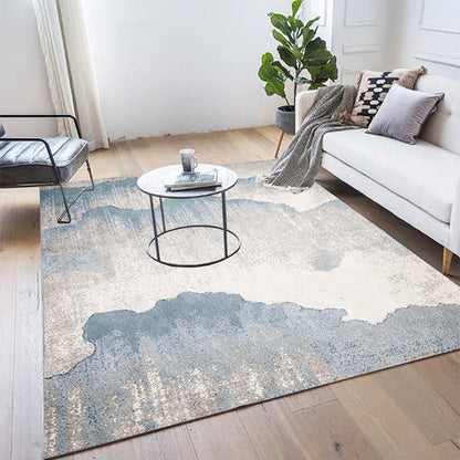 Vintage Ink Wash Painting Rug Light Blue Polyester Rug Machine Washable Non-Slip Area Rug for Living Room Light Blue Clearhalo 'Area Rug' 'Rug' 1608469