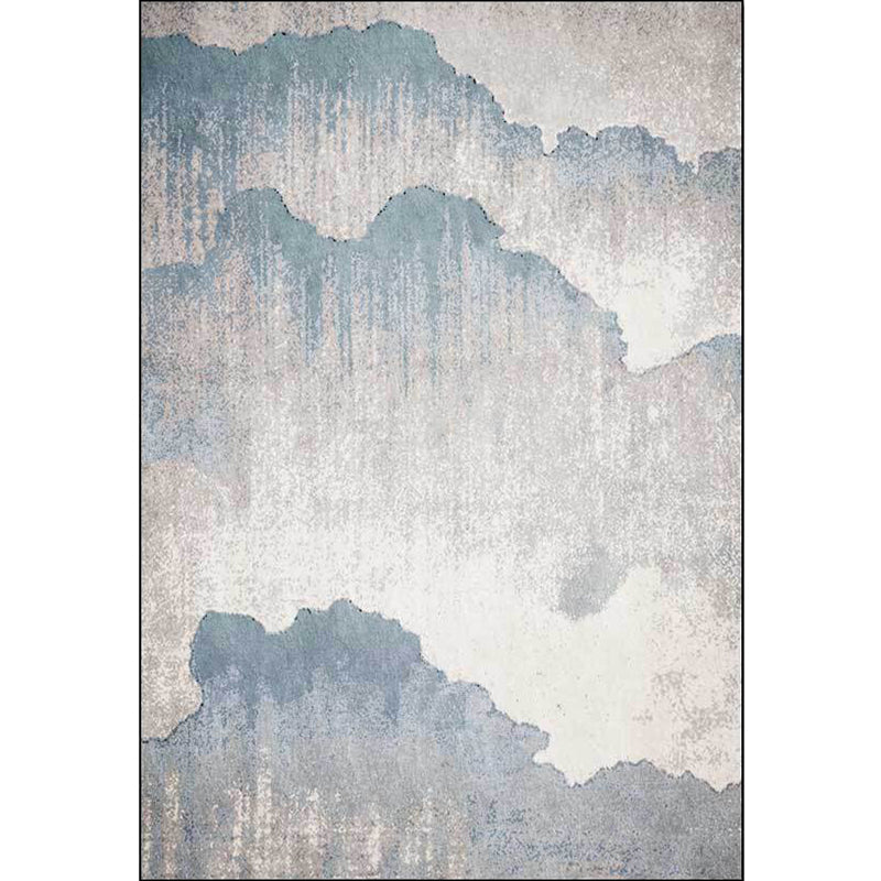 Vintage Ink Wash Painting Rug Light Blue Polyester Rug Machine Washable Non-Slip Area Rug for Living Room Clearhalo 'Area Rug' 'Rug' 1608471