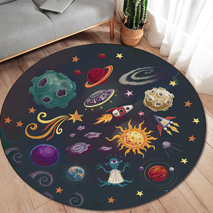 Kids Bedroom Rug in Black Outer Space Alien Planet Rocket Print Rug Polyester Machine Washable Area Rug - Clearhalo - 'Area Rug' - 'Rug' - 1608526