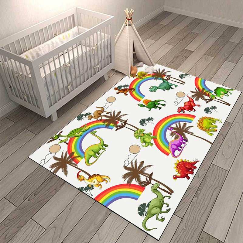 White Child's Room Rug Kids Animal Dinosaur Rainbow Tree Pattern Area Rug Polyester Washable Pet Friendly Carpet White Clearhalo 'Area Rug' 'Rug' 1608533