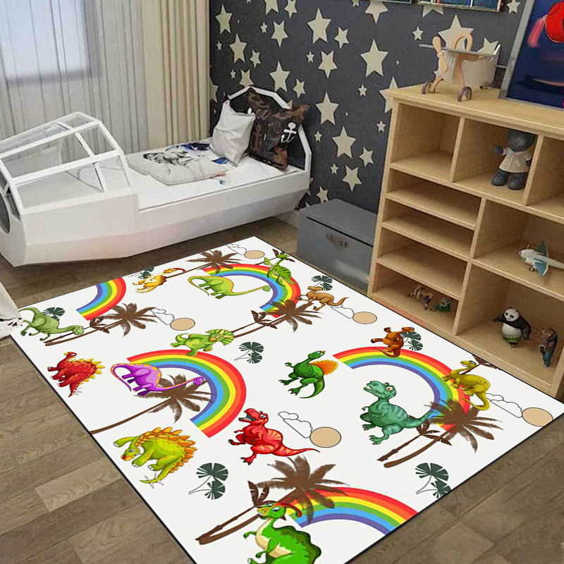 White Child's Room Rug Kids Animal Dinosaur Rainbow Tree Pattern Area Rug Polyester Washable Pet Friendly Carpet Clearhalo 'Area Rug' 'Rug' 1608534