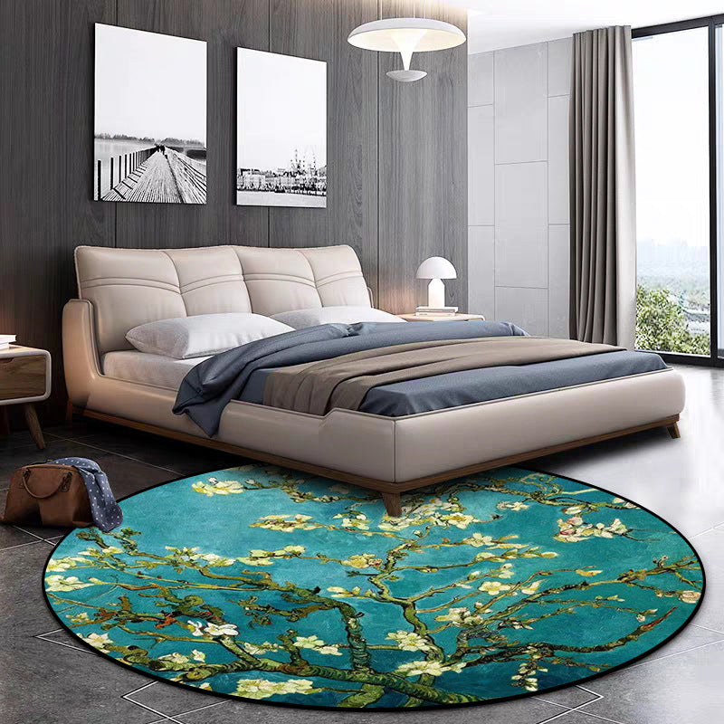 Retro Floral Pattern Rug Blue Traditional Rug Polyester Washable Anti-Slip Backing Area Rug for Living Room Blue Clearhalo 'Area Rug' 'Rug' 1608710