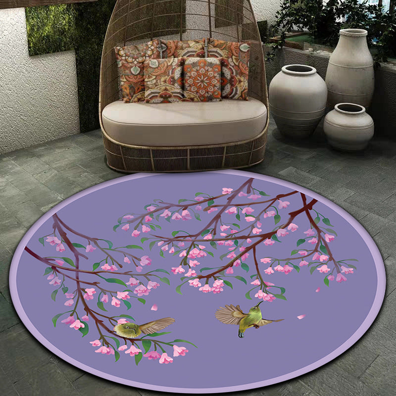 Purple Oriental Rug Polyester Floral and Bird Pattern Rug Washable Non-Slip Backing Carpet for Bedroom - Clearhalo - 'Area Rug' - 'Rug' - 1608719