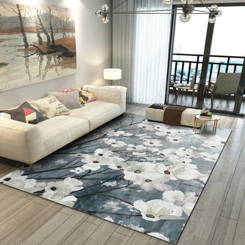 Traditional Floral Pattern Rug White and Grey Oriental Rug Polyester Washable Anti-Slip Backing Area Rug for Living Room White Clearhalo 'Area Rug' 'Rug' 1608726