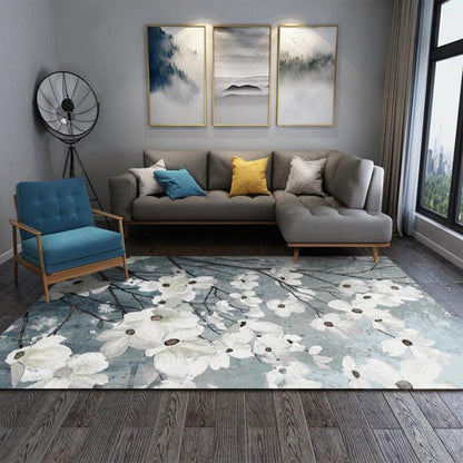 Traditional Floral Pattern Rug White and Grey Oriental Rug Polyester Washable Anti-Slip Backing Area Rug for Living Room Clearhalo 'Area Rug' 'Rug' 1608727