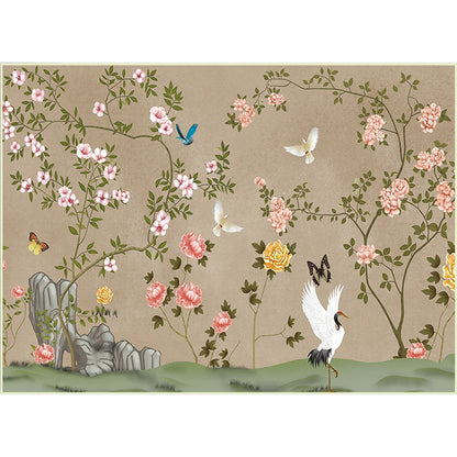 Vintage Floral Pattern Rug with Bird and Leaf Khaki Polyester Rug Machine Washable Non-Slip Area Rug for Living Room Clearhalo 'Area Rug' 'Rug' 1608736