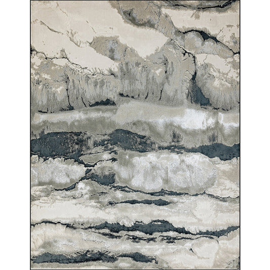 Grey Oriental Rug Polyester Ink Wash Painting Pattern Rug Washable Non-Slip Backing Carpet for Living Room