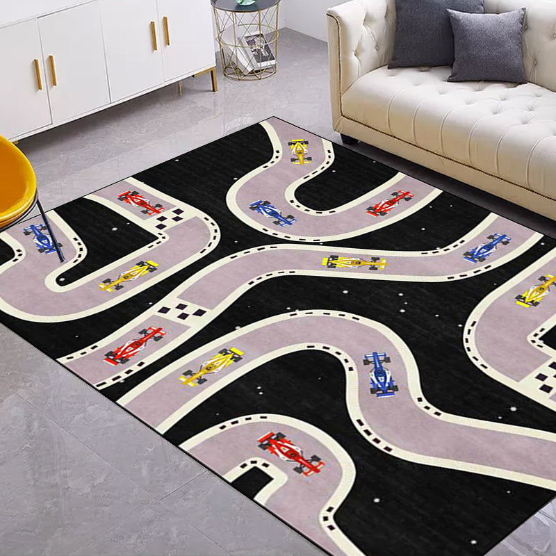 Kids Bedroom Rug in Black Cars & Roads Print Rug Polyester Non-Slip Backing Washable Area Rug - Clearhalo - 'Area Rug' - 'Rug' - 1608887