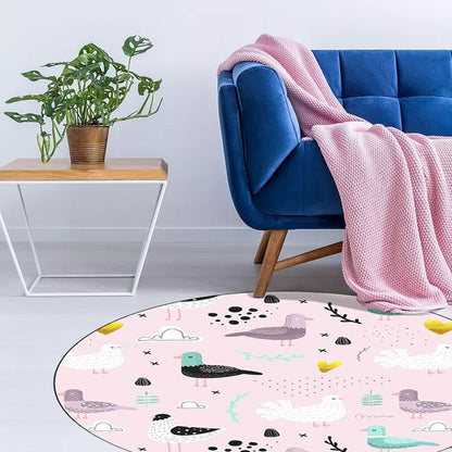 Kids Bedroom Rug in Pink Animal Bird Leaf Print Rug Polyester Washable Non-Slip Area Rug - Pink - Clearhalo - 'Area Rug' - 'Rug' - 1609197