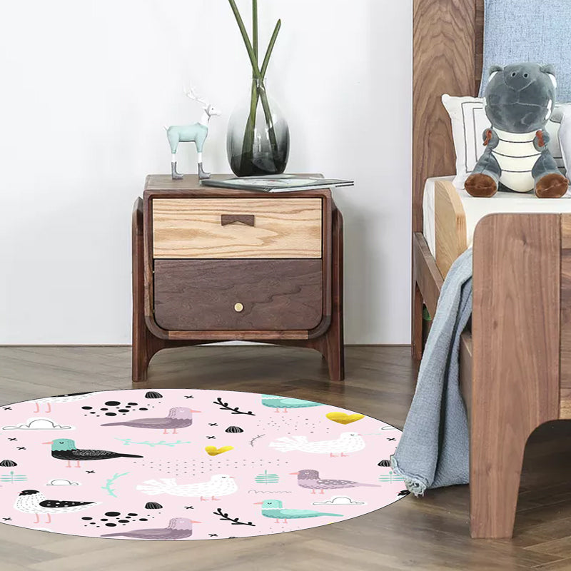 Kids Bedroom Rug in Pink Animal Bird Leaf Print Rug Polyester Washable Non-Slip Area Rug - Clearhalo - 'Area Rug' - 'Rug' - 1609198