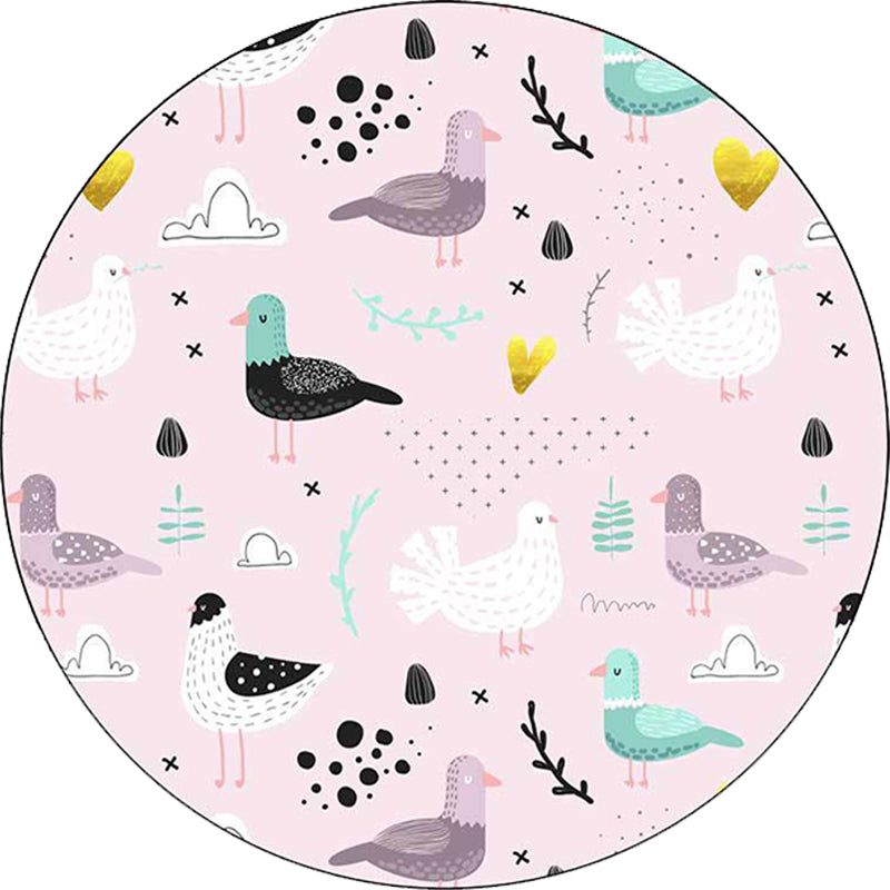 Kids Bedroom Rug in Pink Animal Bird Leaf Print Rug Polyester Washable Non-Slip Area Rug - Clearhalo - 'Area Rug' - 'Rug' - 1609199